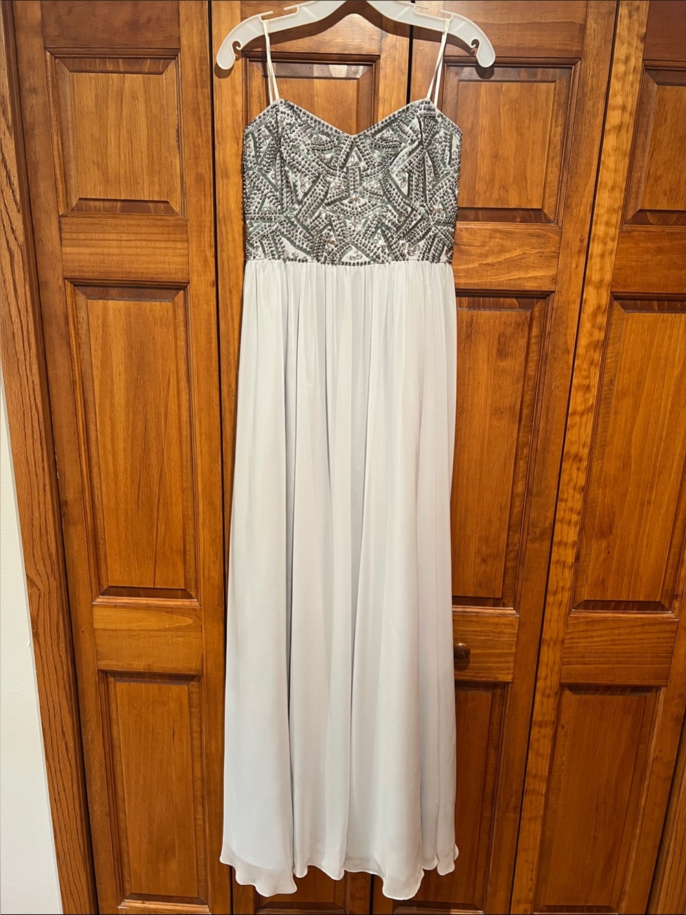 Strapless A-Line Gown with Silver Beaded Bodice